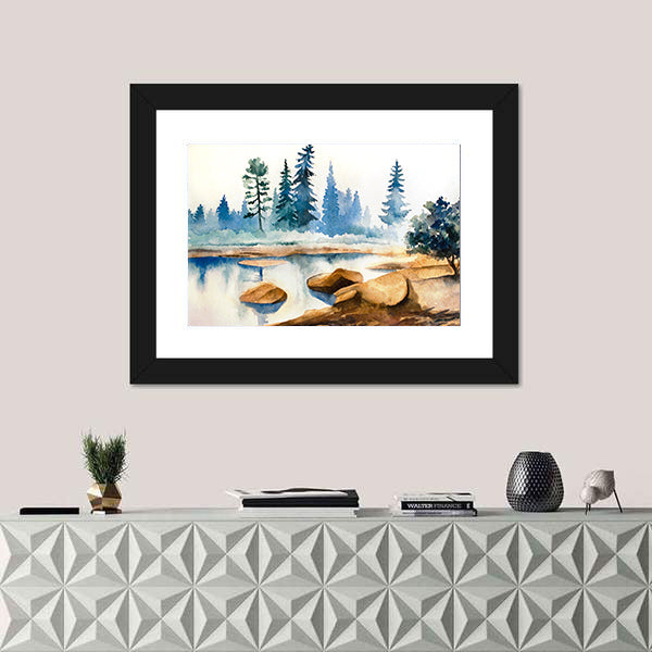 Watercolor Lake Landscape Canvas Wall Art