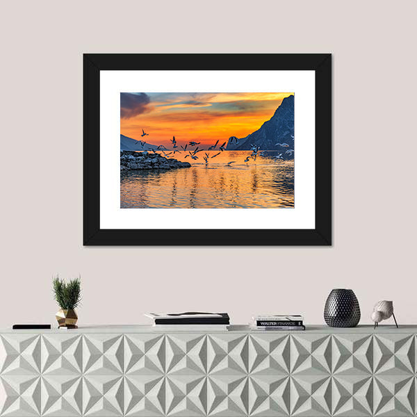 Sunset At Lake Garda In Italy Canvas Wall Art