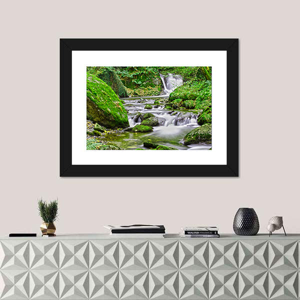 Tranquil Forest Stream And Waterfall Canvas Wall Art