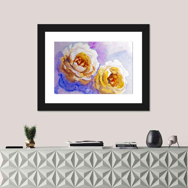 Two Yellow Roses Watercolor Painting Canvas Wall Art