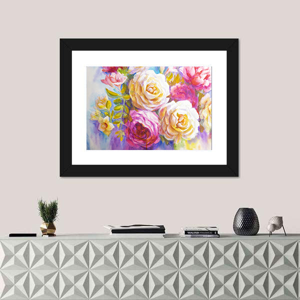 Sketch Of Peonies And Roses Bouquet Canvas Wall Art