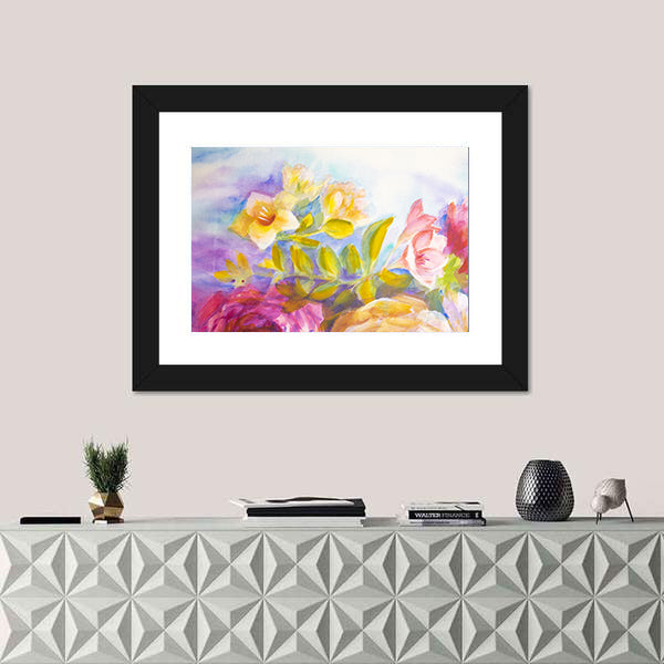 Artistic Peonies And Roses Bouquet Canvas Wall Art