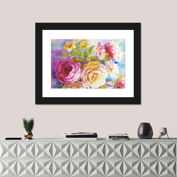 Roses And Peonies Bouquet Canvas Wall Art