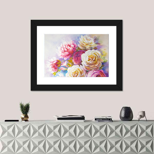 Watercolor Roses And Peonies Sketch Canvas Wall Art