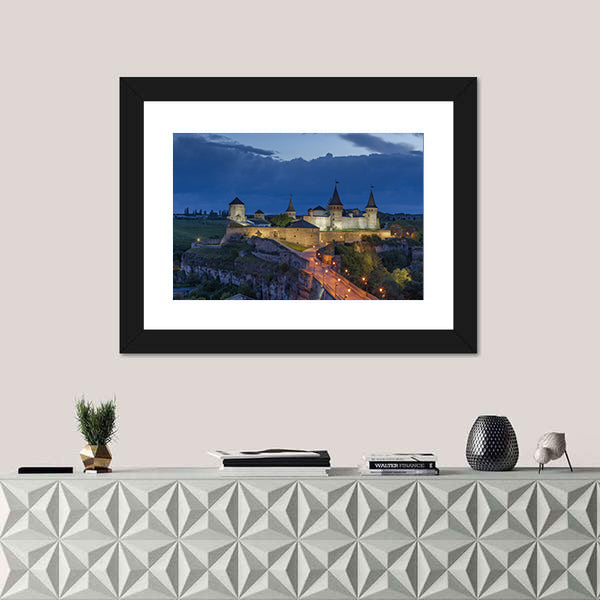 Kamianets Podilskyi Castle At Dusk In Ukraine Canvas Wall Art
