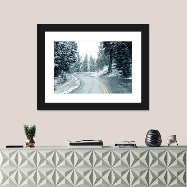 Snow On Mountain Highway In Oregon Canvas Wall Art