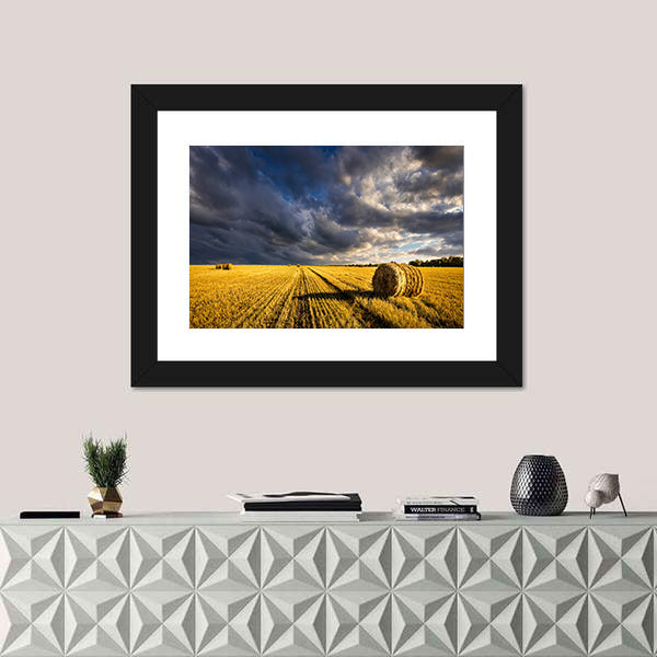 Golden Haystacks Field Canvas Wall Art