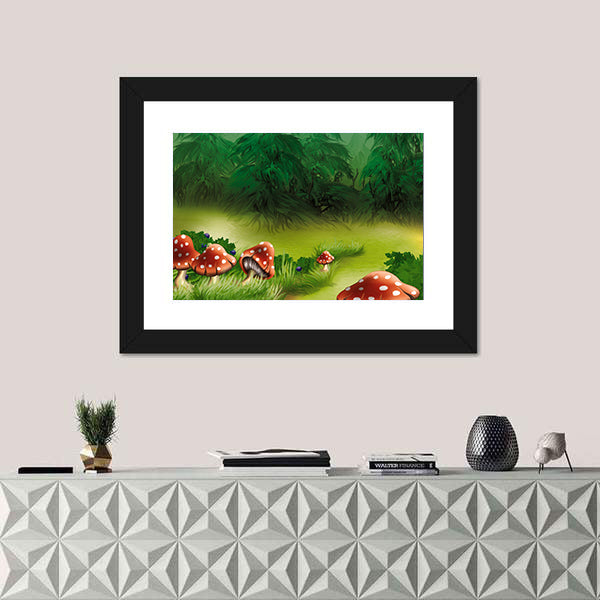 Fly Agarics Mushrooms Illustration Canvas Wall Art