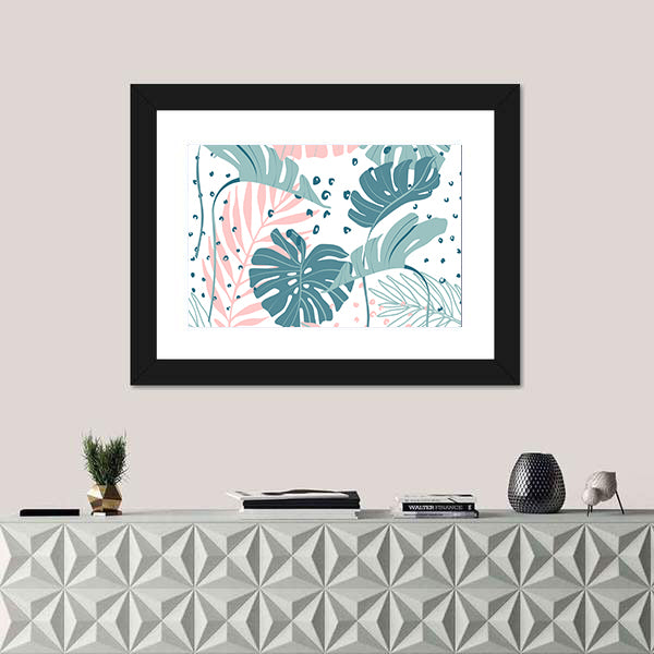 Monstera &amp; Palm Leaves Abstract Canvas Wall Art