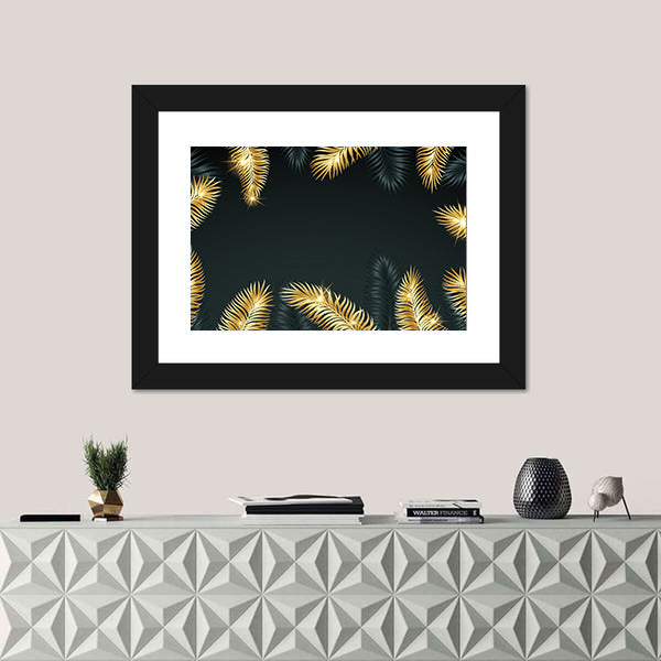 Golden Tropical Palm Leaves Canvas Wall Art