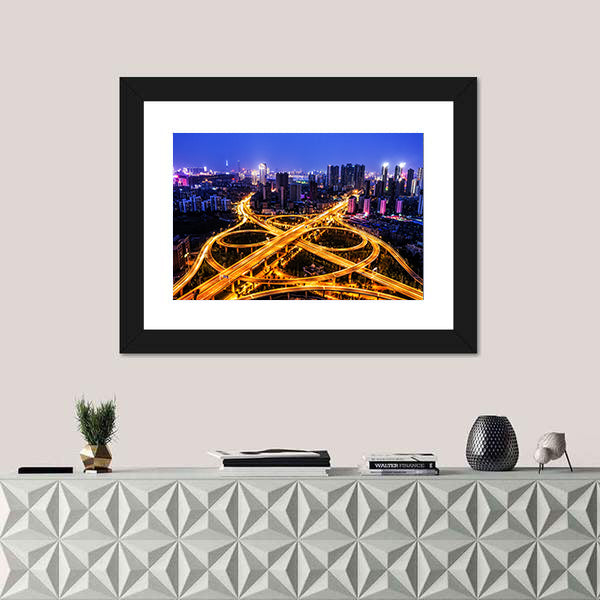 Night Traffic Interchange in Hanyang, Wuhan Canvas Wall Art