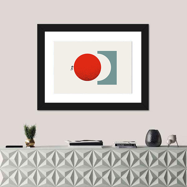 Silhouette Pushing Red Circle Canvas Wall Art