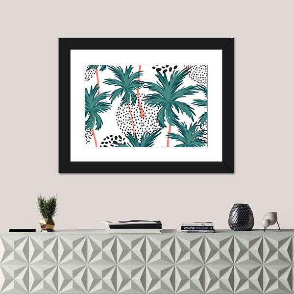 Teal Palm Fronds Pattern Canvas Wall Art