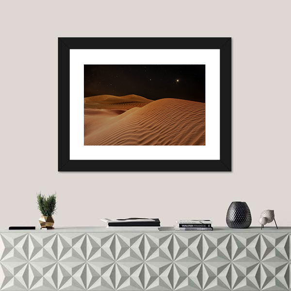 Sandy Desert Under Starry Night Sky Canvas Wall Art