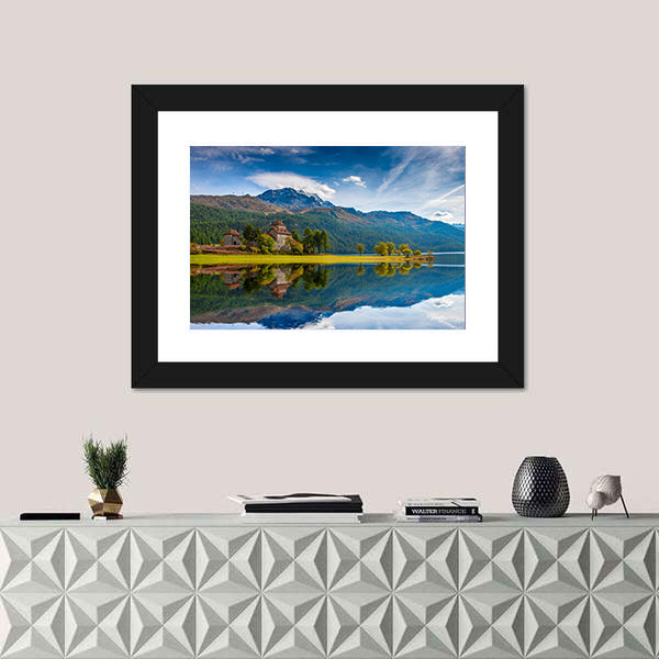 Da Sass Castle on Lake Silvaplana Canvas Wall Art