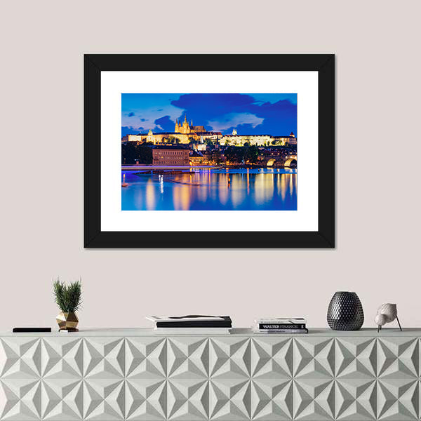Night View Of Prague Castle Canvas Wall Art