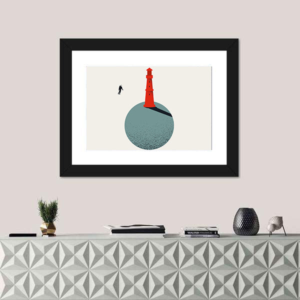 Red Lighthouse with Floating Astronaut Canvas Wall Art