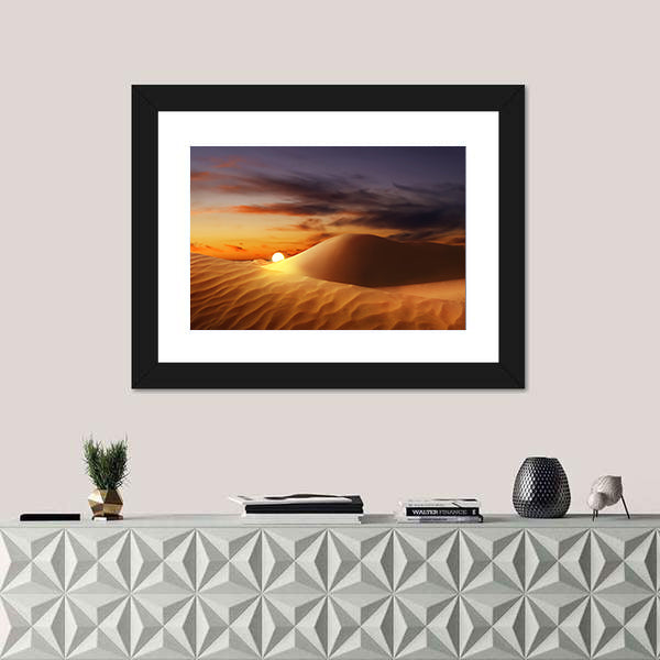 Sandy Desert At Sunset Canvas Wall Art