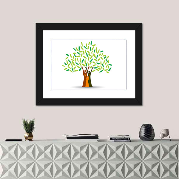 Family Tree with Stylized Silhouettes Canvas Wall Art