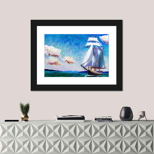 Oil Painted Sailing Boat Canvas Wall Art