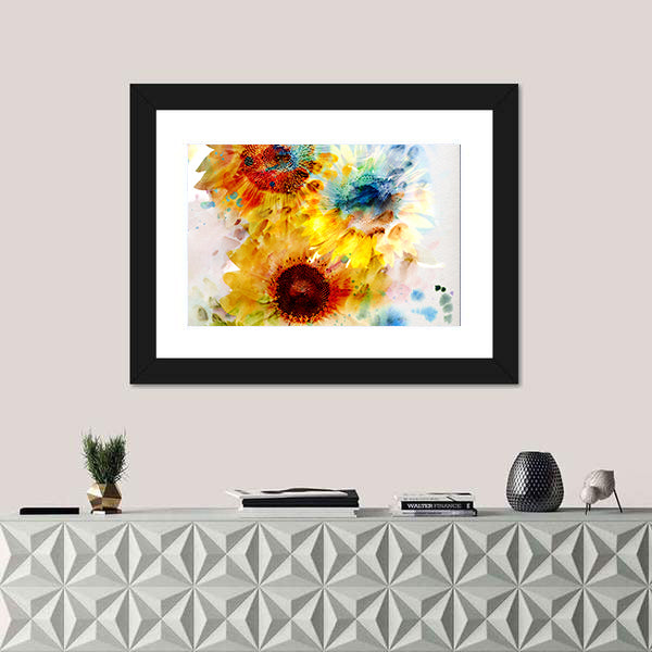 Watercolor Sunflowers Close-up Canvas Wall Art