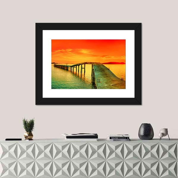 Sunset Over The Sea Pier Canvas Wall Art