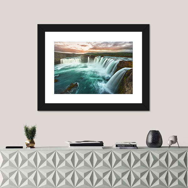 Godafoss Waterfall at Sunset Canvas Wall Art