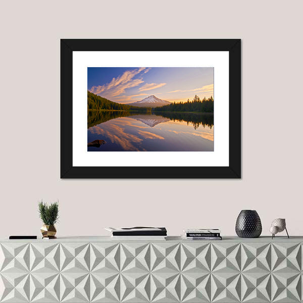 Sunrise In Trillium Lake In Oregon Canvas Wall Art