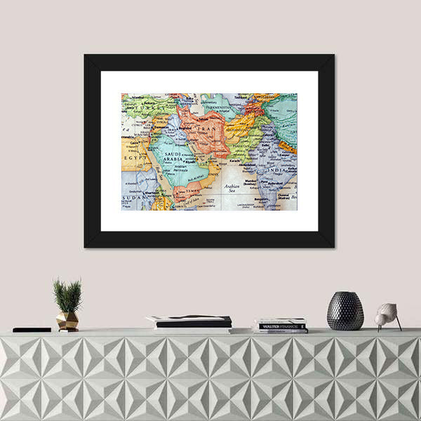 Map Of Middle East Canvas Wall Art