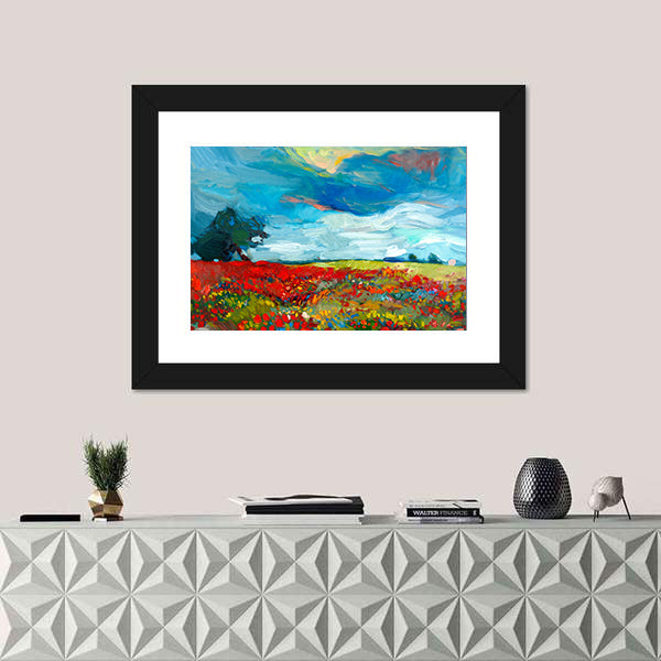 Red Poppy Field Abstract Landscape Canvas Wall Art