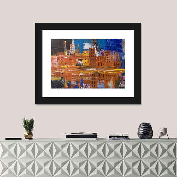 Metropolis Dusk Reflected Skyline Canvas Wall Art
