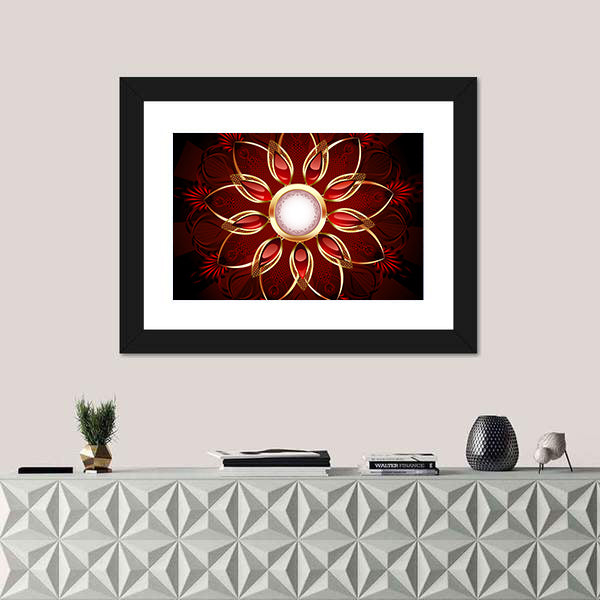 Modern Red and Gold Floral Mandala Canvas Wall Art