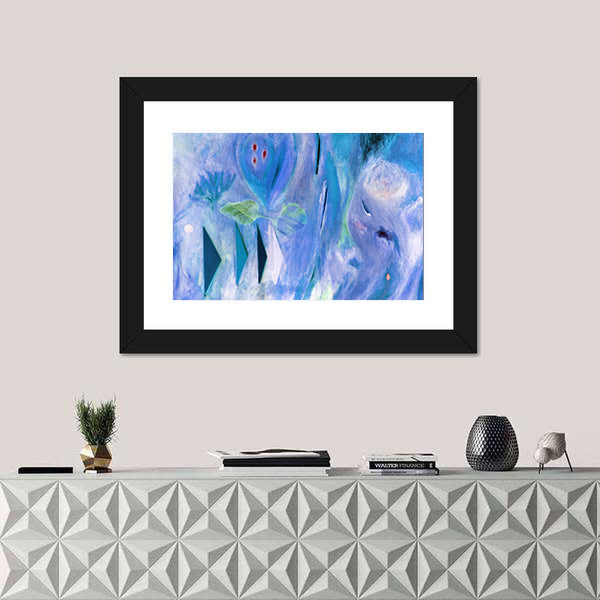 Dreamlike Blue Abstract with Stylized Face Canvas Wall Art