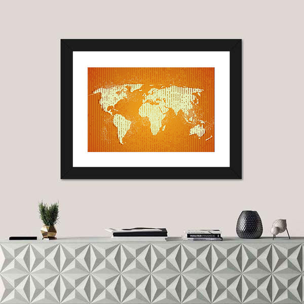 Vintage Old World Map with Stripes Canvas Wall Art