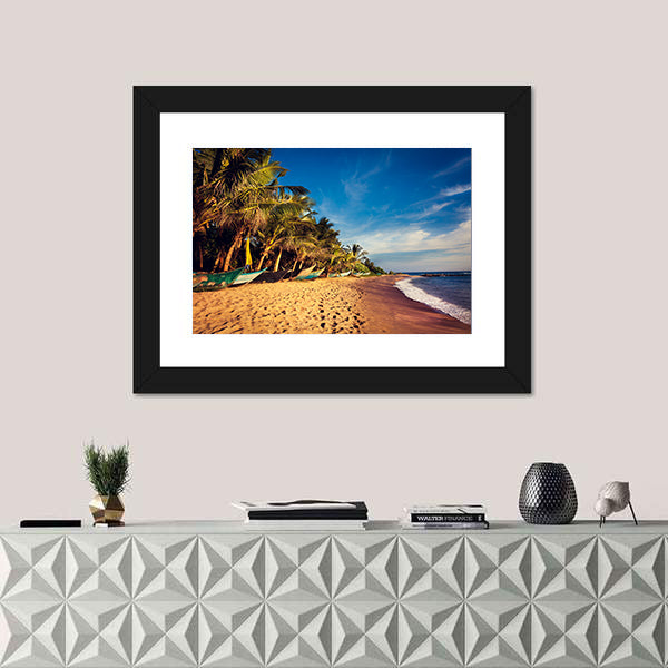 Boats On A Tropical Beach In Mirissa South Sri Lanka Canvas Wall Art