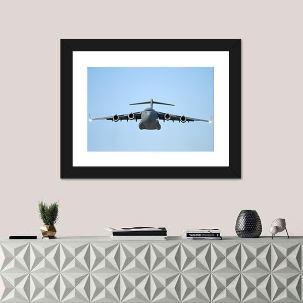 Flying Military Transport Plane Canvas Wall Art