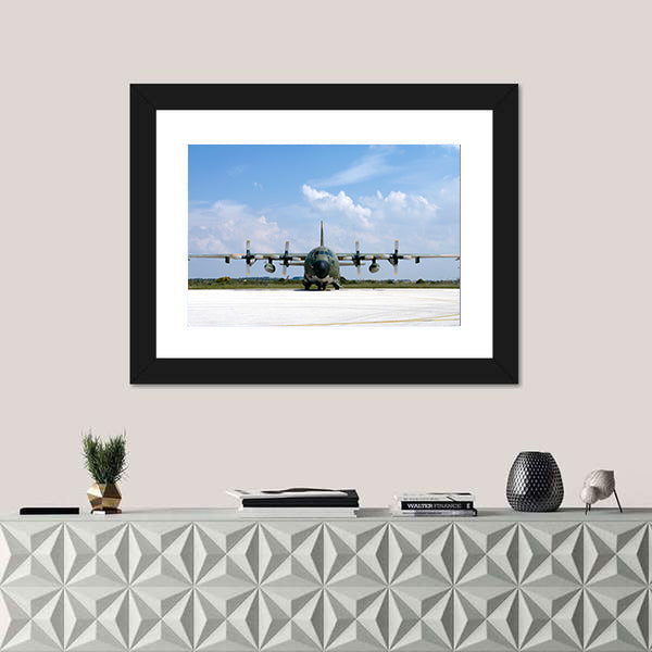 Military Airplane Parked At An Airbase Canvas Wall Art