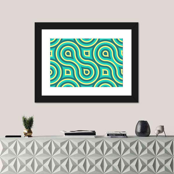 Retro Teal Geometric Pattern Canvas Wall Art