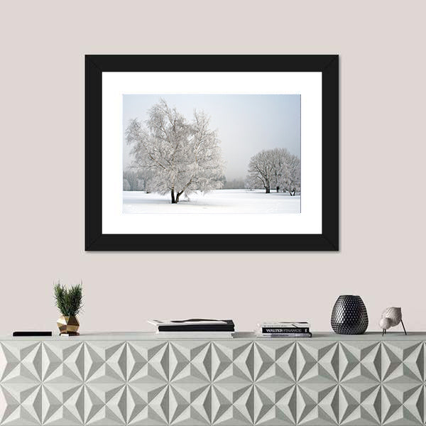 Frosted Trees in Snowy Field Canvas Wall Art
