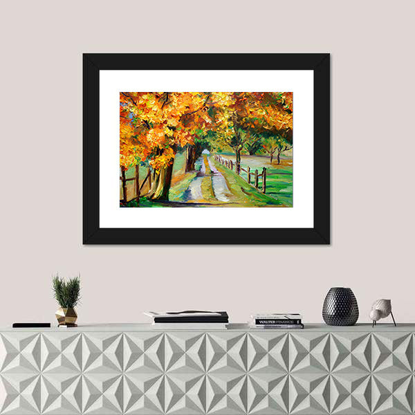 Country Road Through Golden Maples Canvas Wall Art