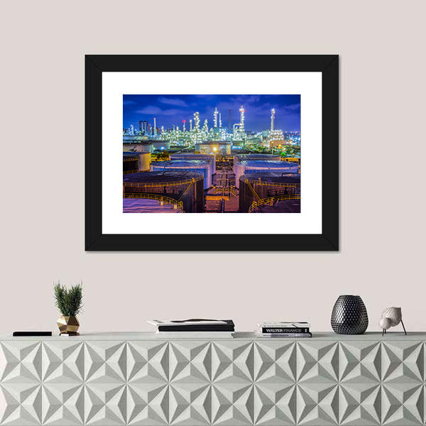 Oil Refinery at Night Canvas Wall Art
