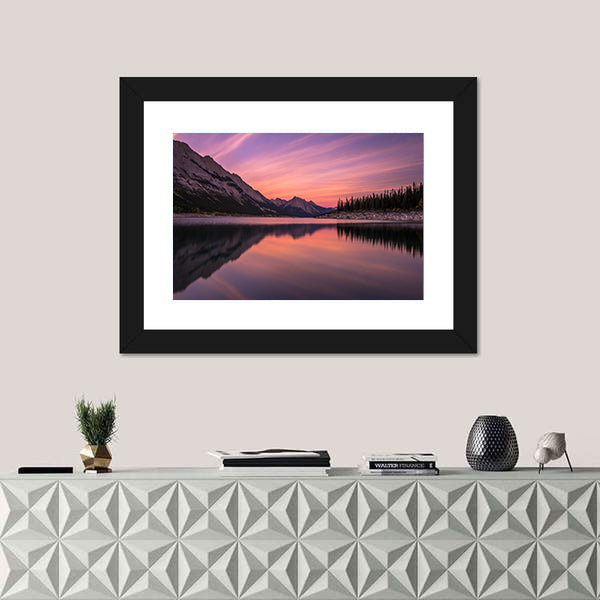Medicine Lake At Sunset In Canadian Rockies Canvas Wall Art