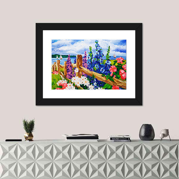 Summer Wildflowers by Split-rail Fence Canvas Wall Art
