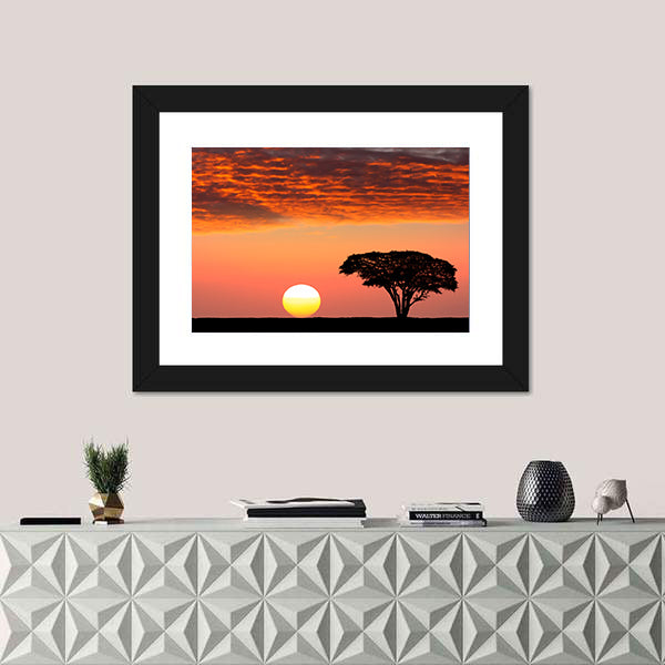 Sunset In The Serengeti Park In Tanzania Canvas Wall Art