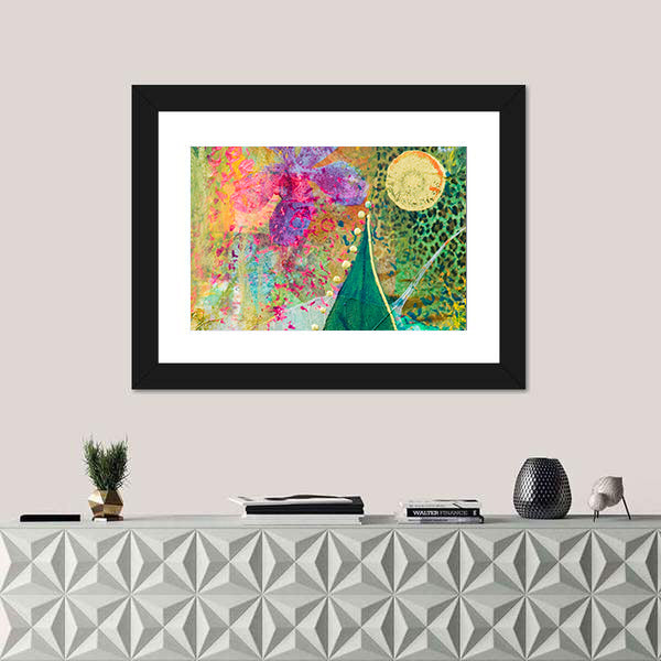 Green Leaf and Purple Orchid Abstract Canvas Wall Art