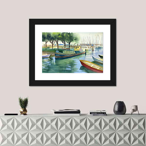 Watercolor Boats Canal Canvas Wall Art