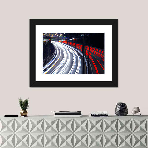 Light Trails From Cars In Stockholm Canvas Wall Art
