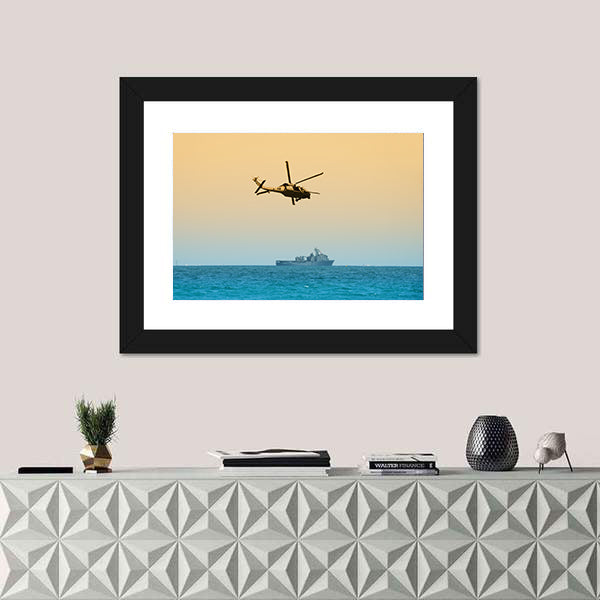 Military Helicopter On Patrol Canvas Wall Art