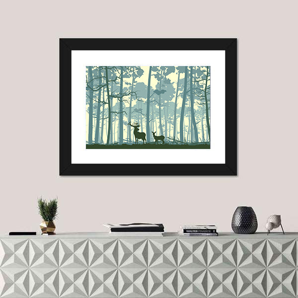 Wild Deer In Forest Canvas Wall Art