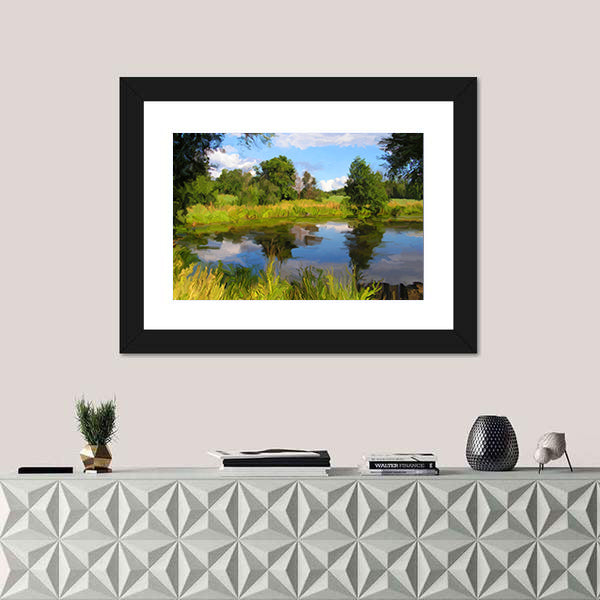 Hand Drawn Summer Lake Canvas Wall Art